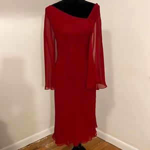 Maggy London Red Fitted Dress with Chiffon Sleeves Size 6